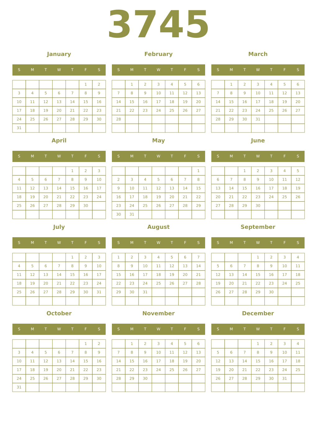 Printable 3745 Year Calendars eburnean