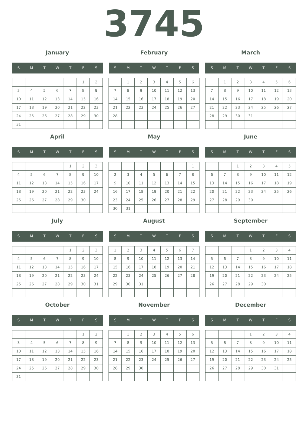 Printable 3745 Year Calendars feldgrau