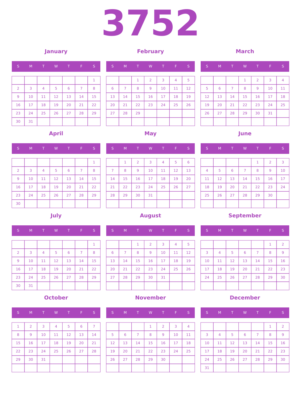 Printable 3752 Calendars