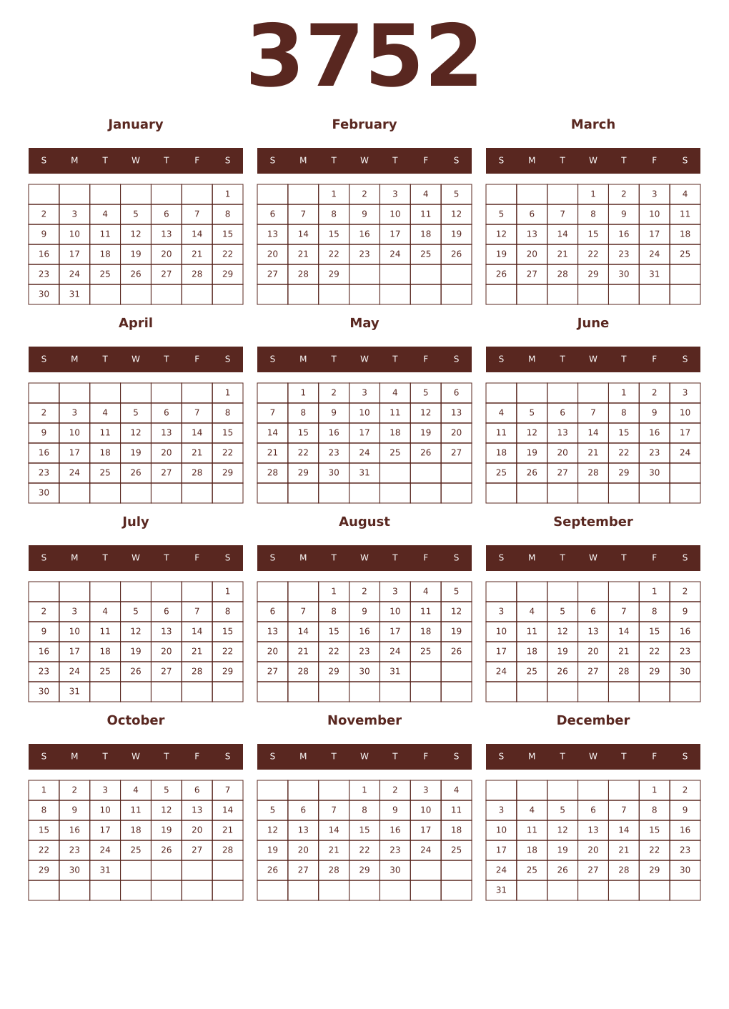 Printable 3752 Year Calendars mortuum