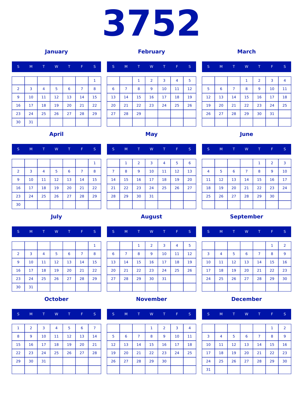 Printable 3752 Year Calendars zaffre