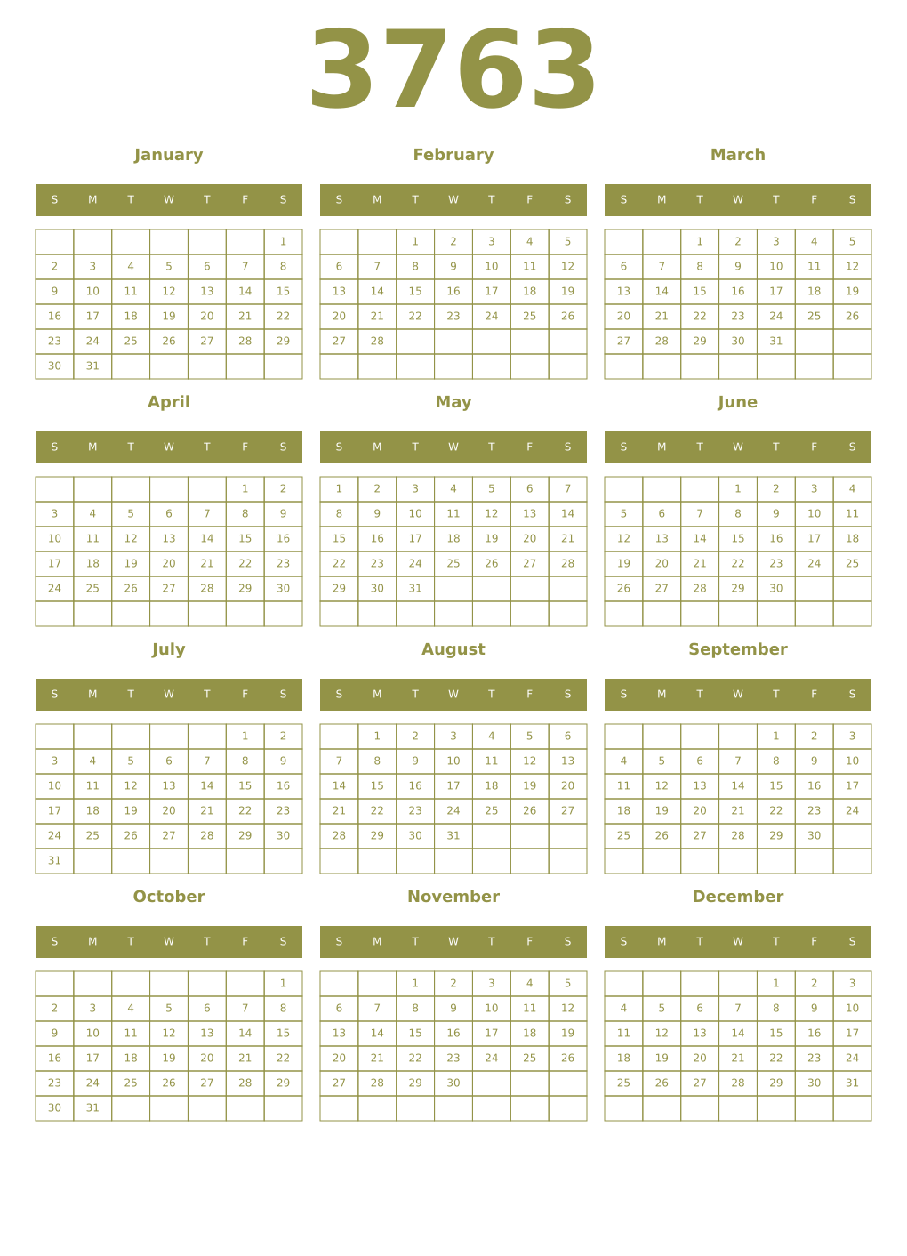 Printable 3763 Year Calendars eburnean