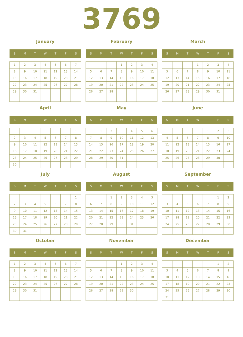 Printable 3769 Year Calendars eburnean