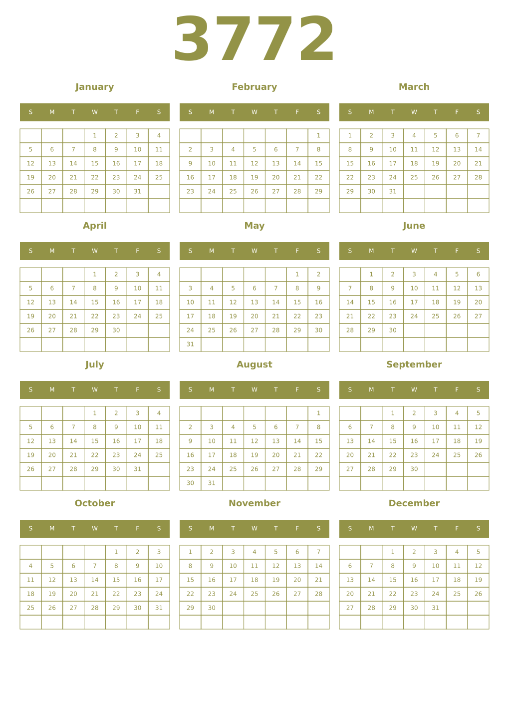 Printable 3772 Year Calendars eburnean
