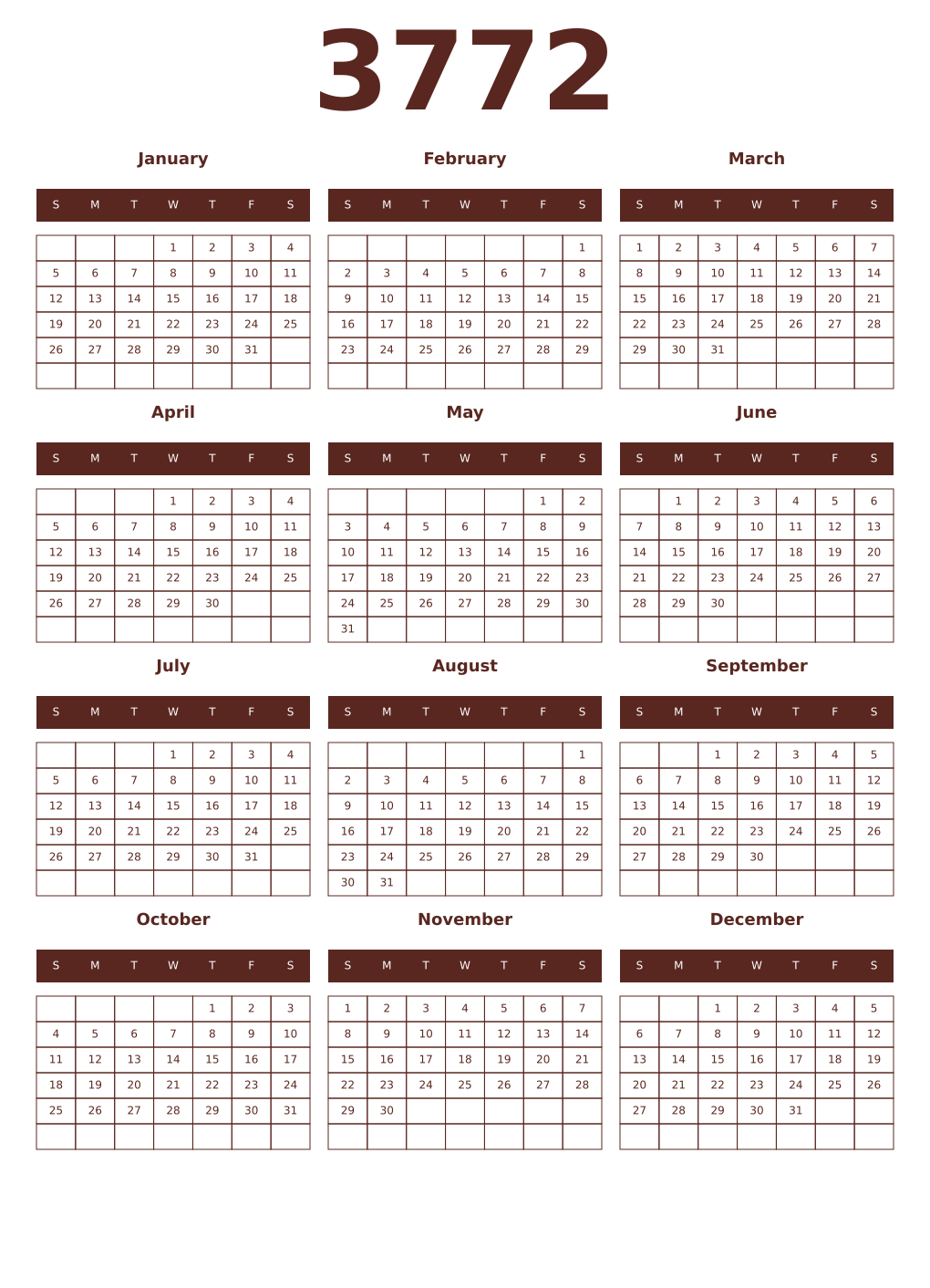 Printable 3772 Year Calendars mortuum