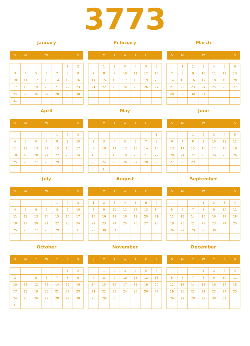 Printable 3773 Year Calendars gamboge