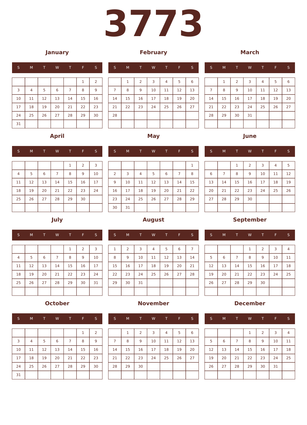 Printable 3773 Year Calendars mortuum