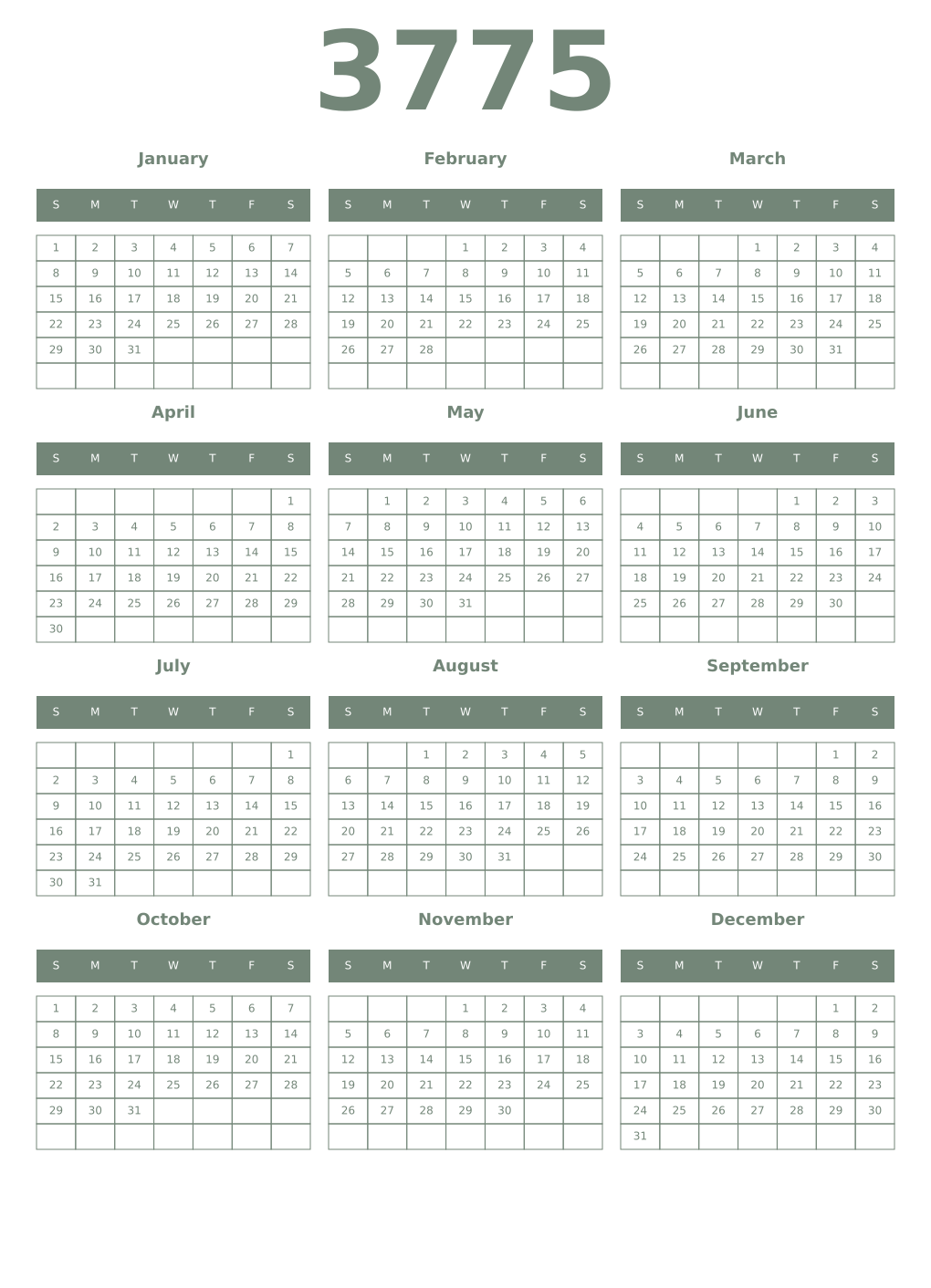 Printable 3775 Year Calendars xanadu