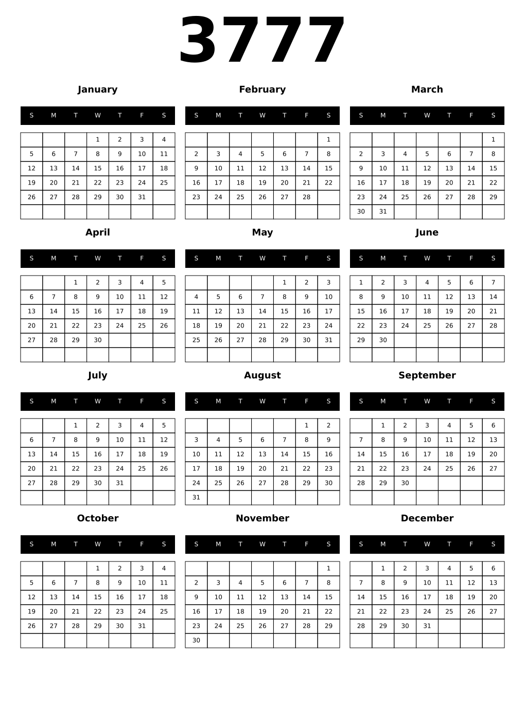 Printable 3777 Calendars