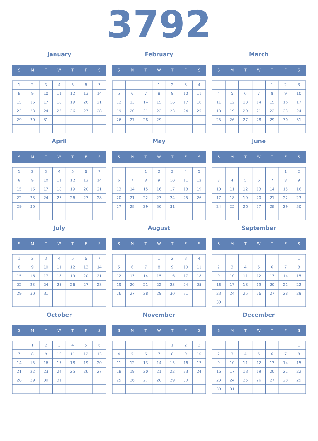 Printable 3792 Year Calendars glaucous