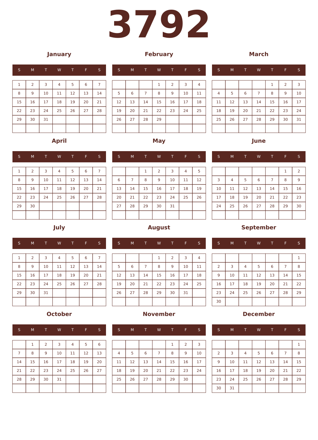 Printable 3792 Year Calendars mortuum