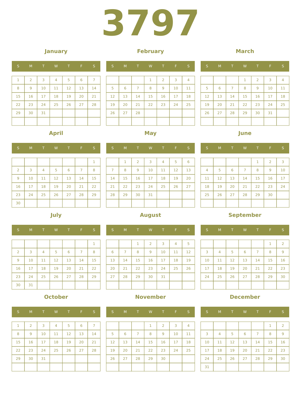 Printable 3797 Year Calendars eburnean