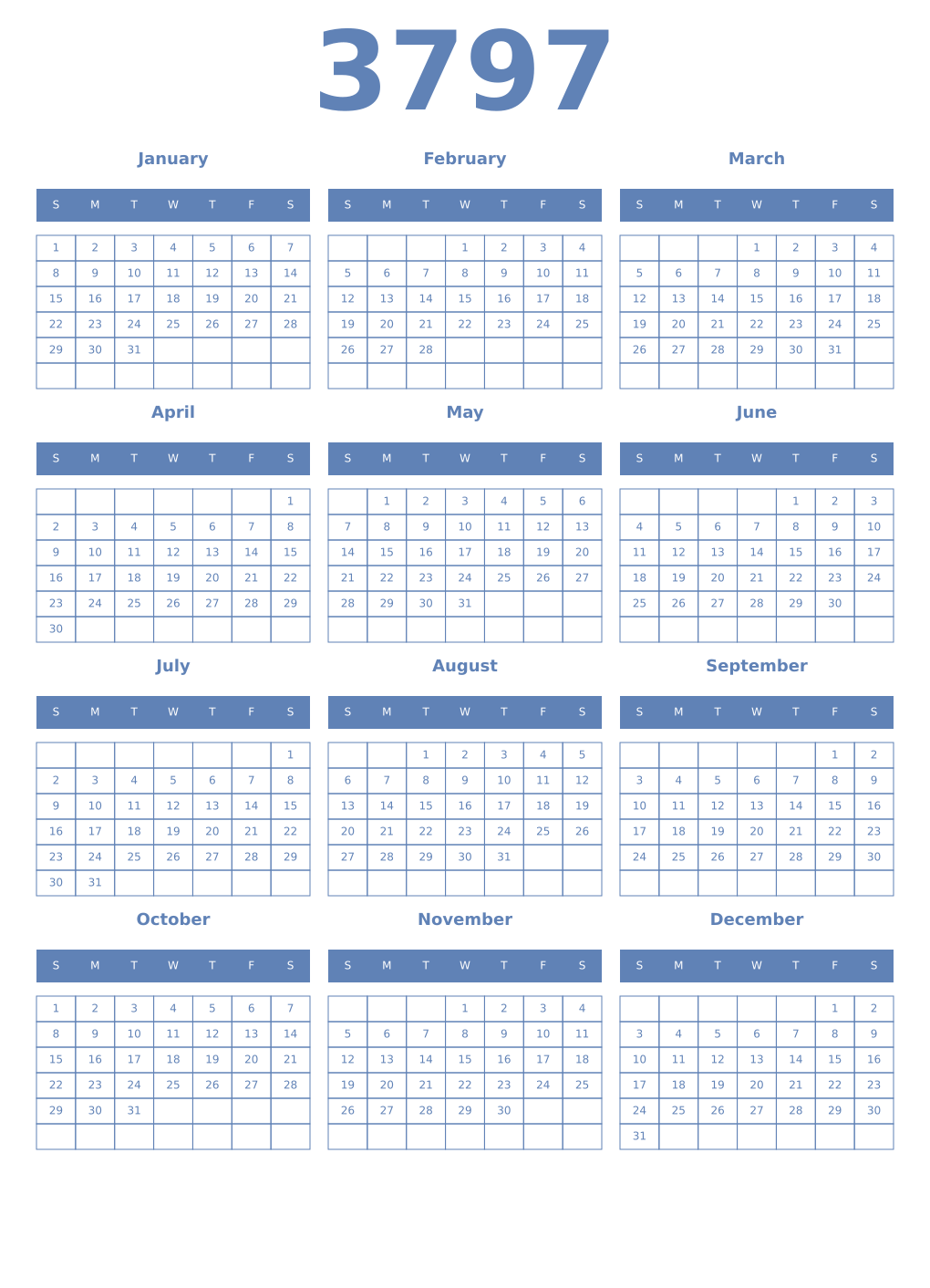 Printable 3797 Year Calendars glaucous