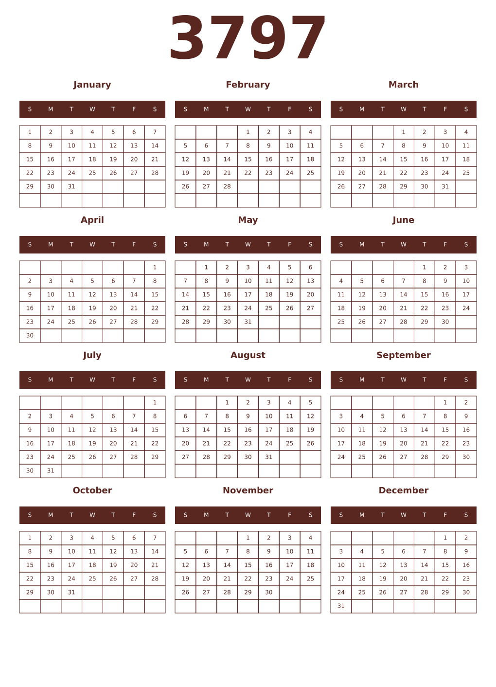 Printable 3797 Year Calendars mortuum
