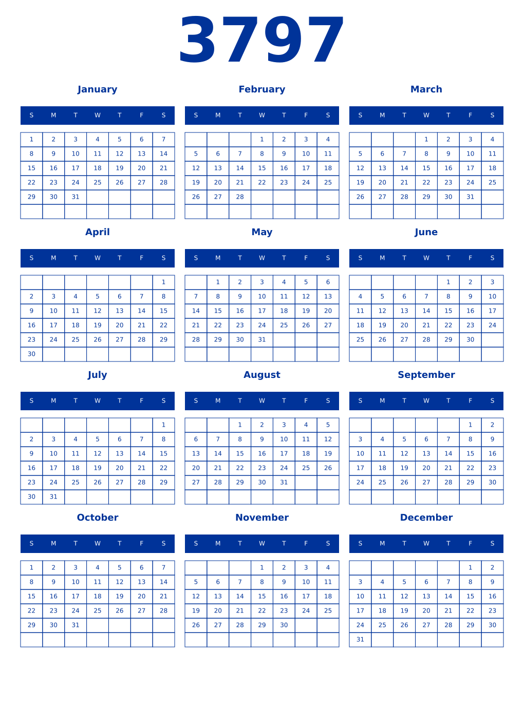 Printable 3797 Year Calendars smalt