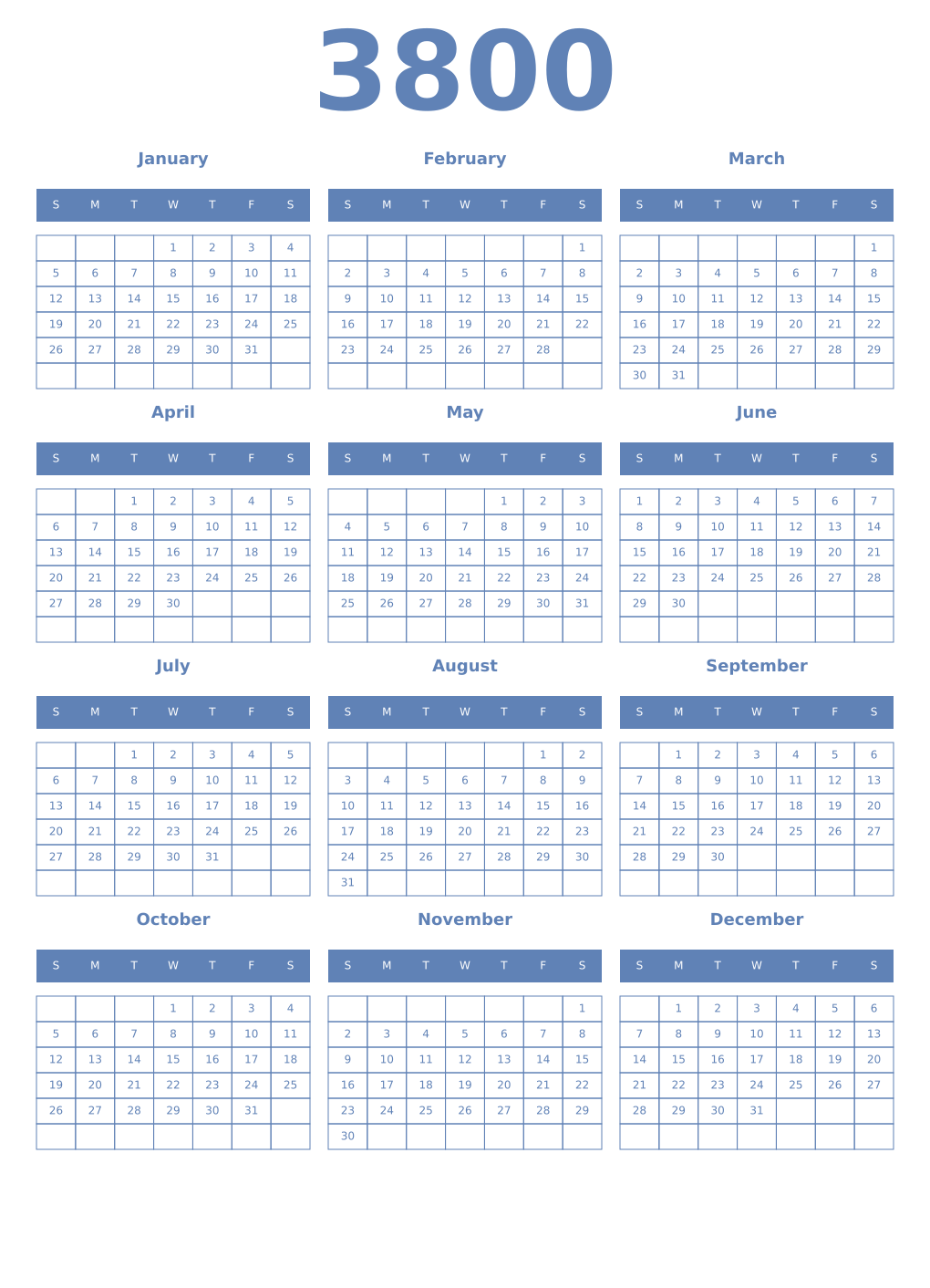 Printable 3800 Year Calendars glaucous