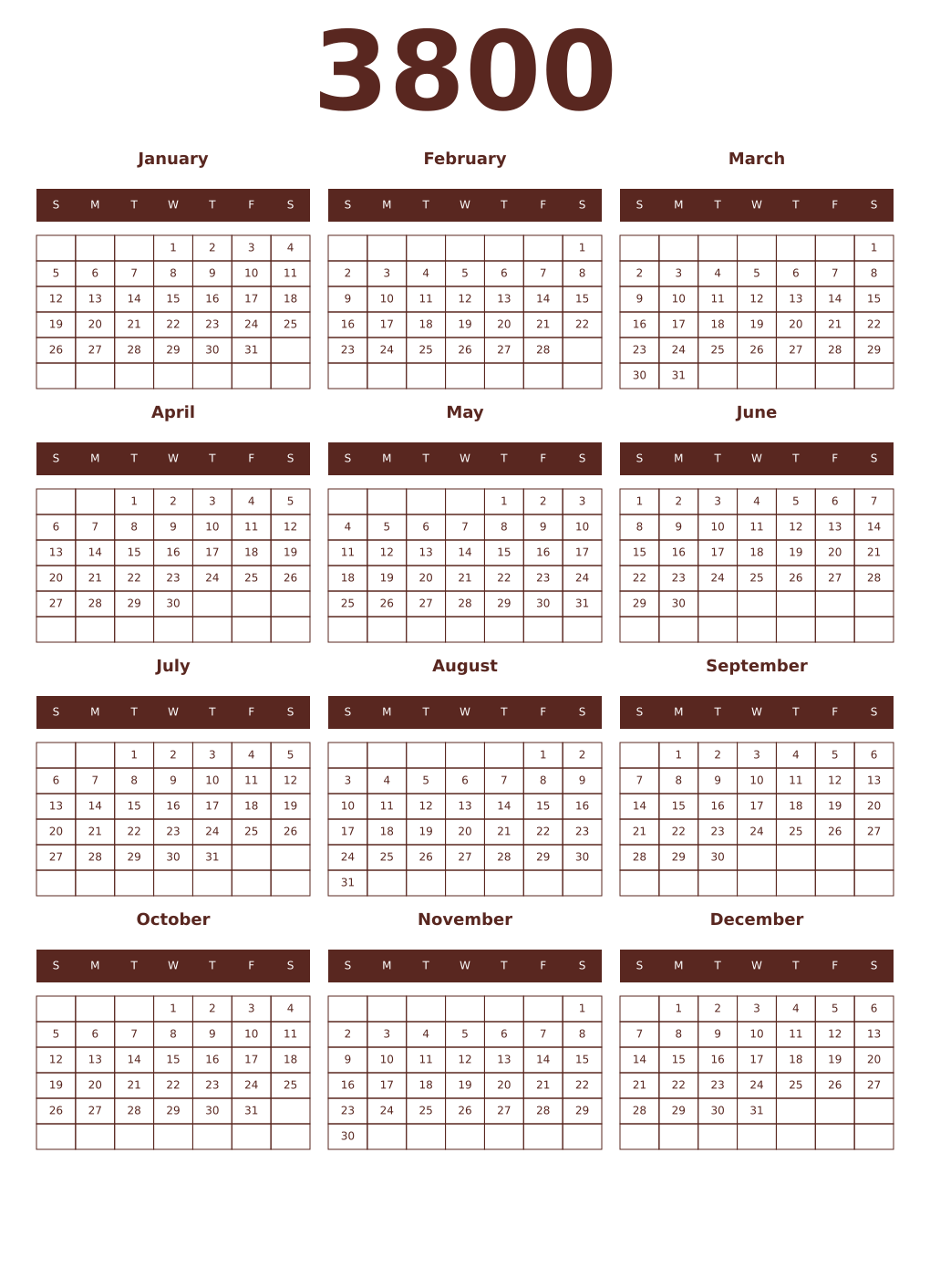 Printable 3800 Year Calendars mortuum