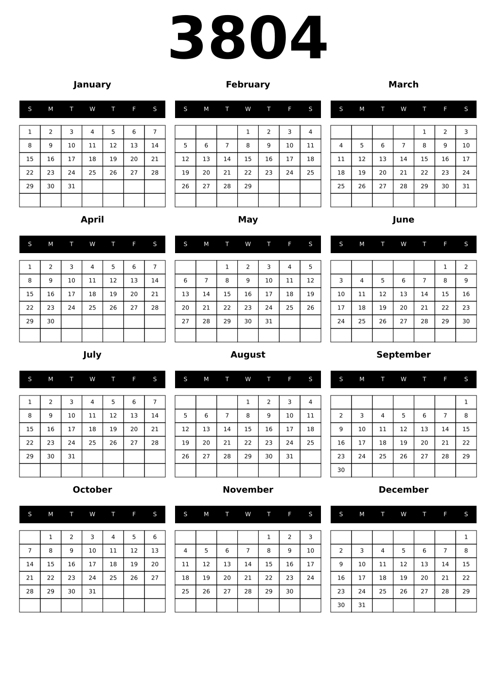 Printable 3804 Calendars