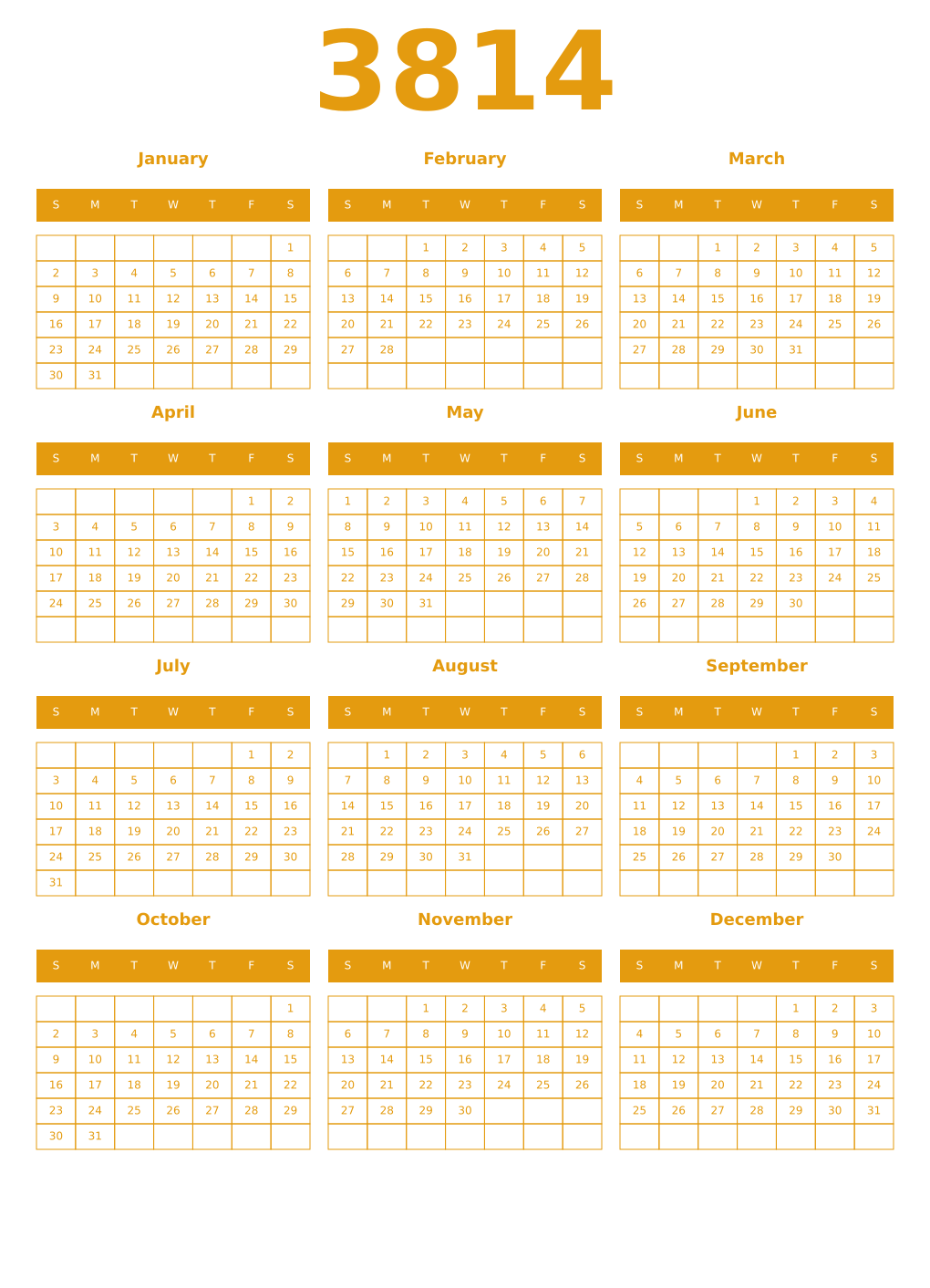 Printable 3814 Year Calendars gamboge