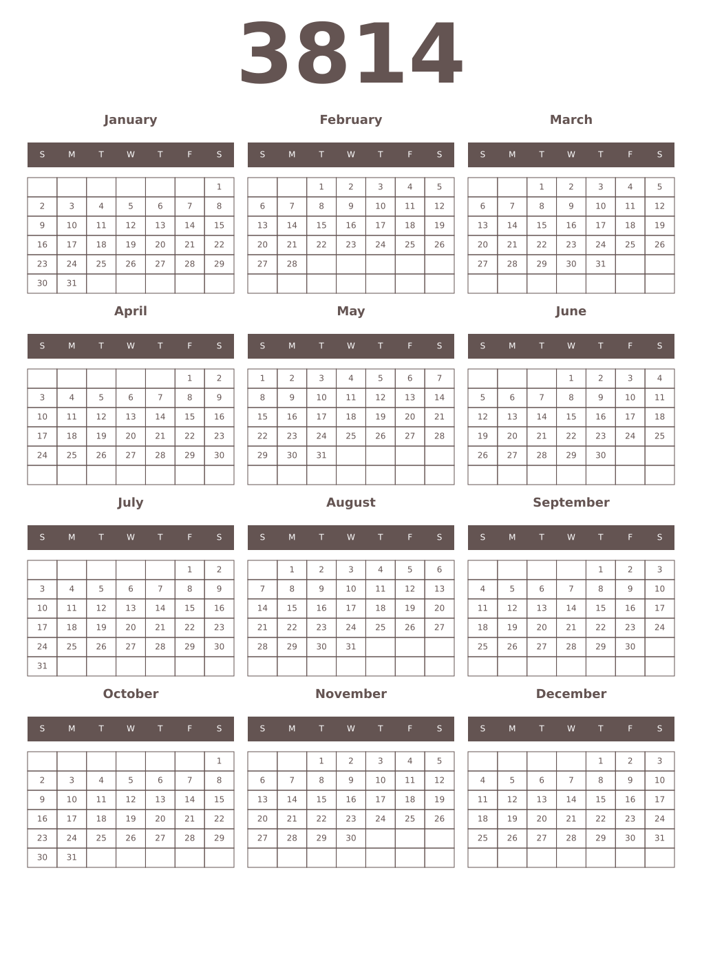 Printable 3814 Year Calendars wenge