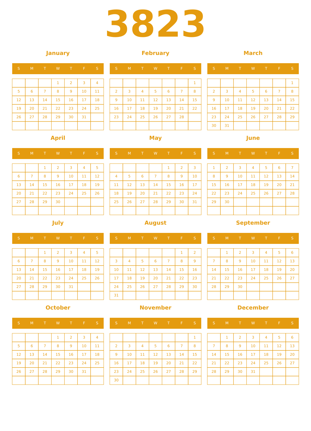 Printable 3823 Year Calendars gamboge