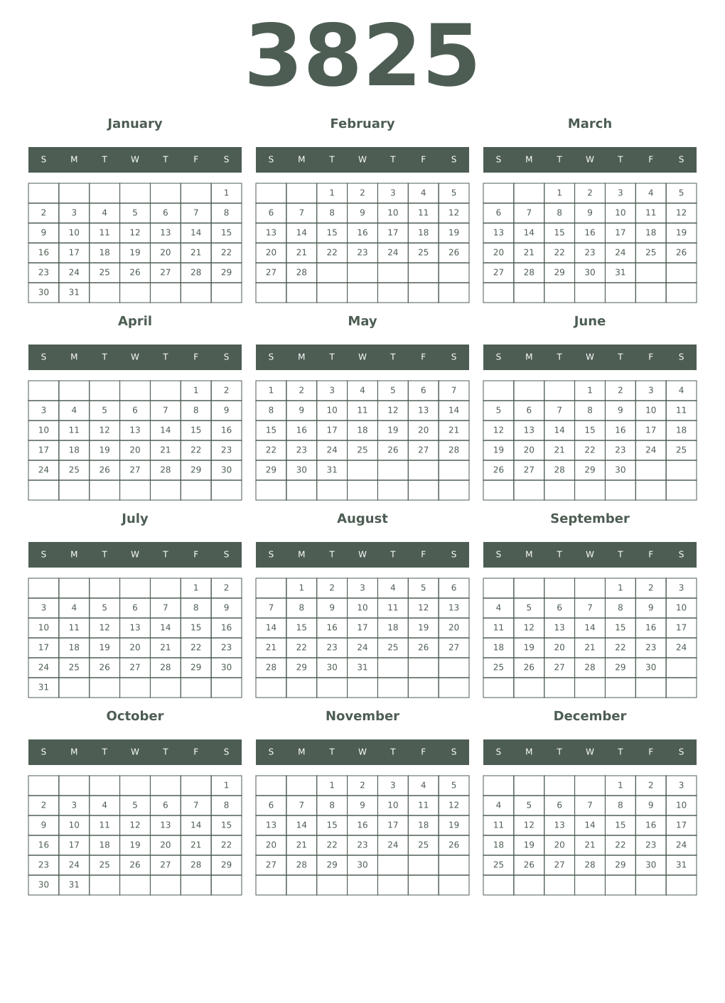 Printable 3825 Year Calendars feldgrau
