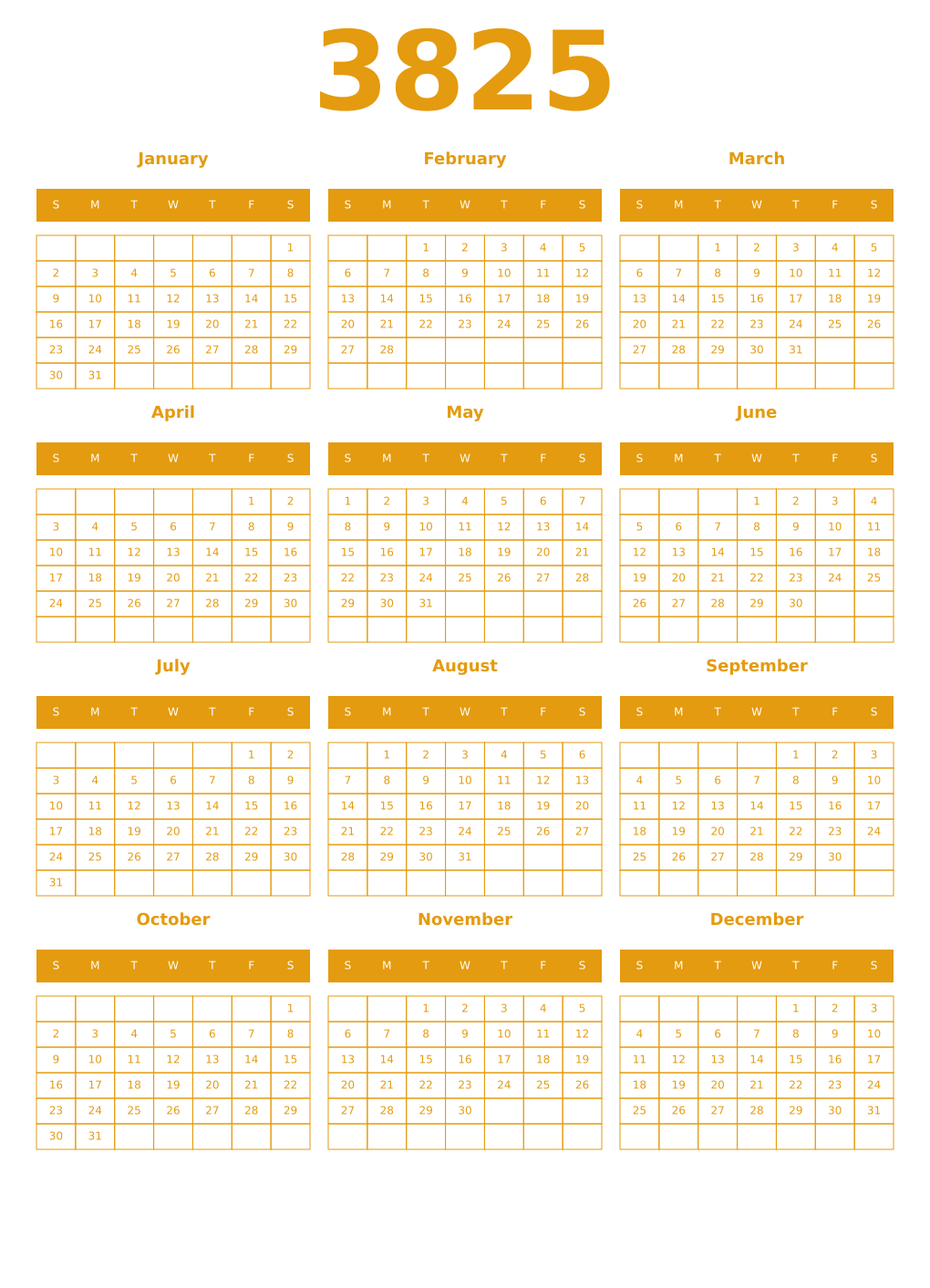 Printable 3825 Year Calendars gamboge