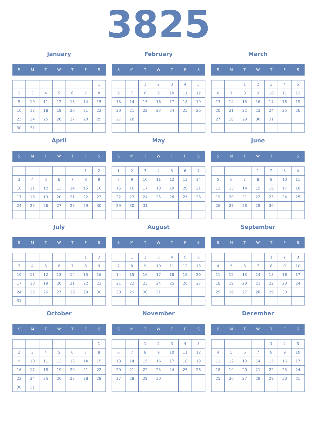 Printable 3825 Year Calendars glaucous