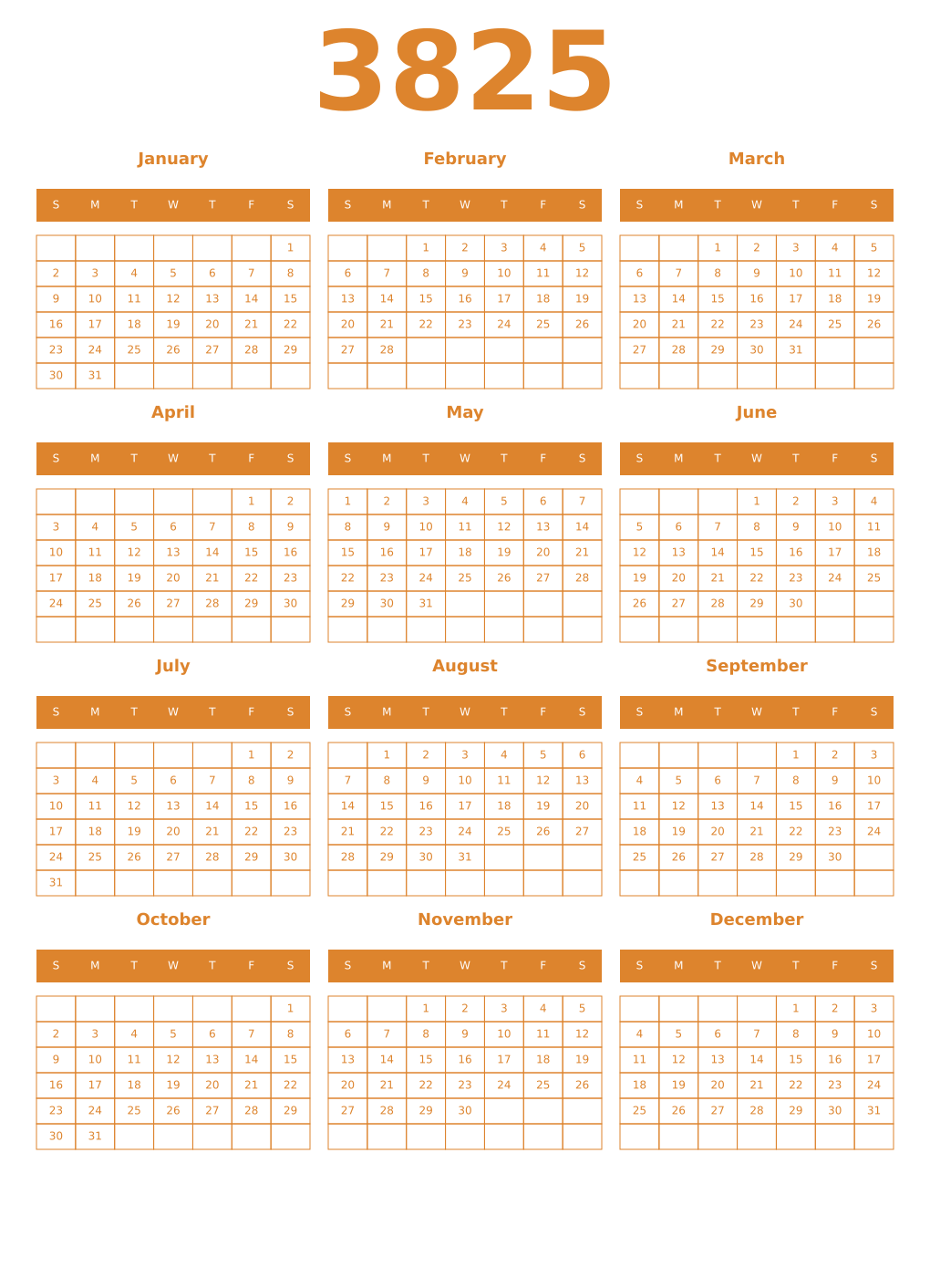 Printable 3825 Year Calendars orange