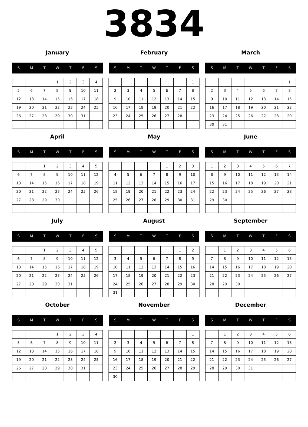 Printable 3834 Calendars