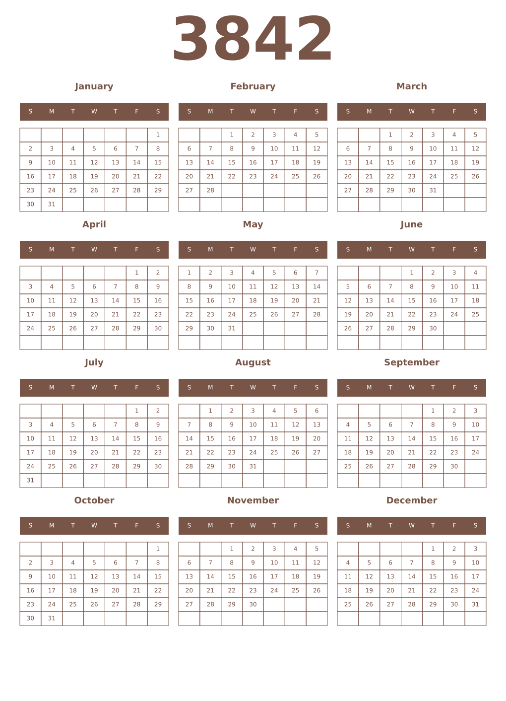 Printable 3842 Year Calendars coffe