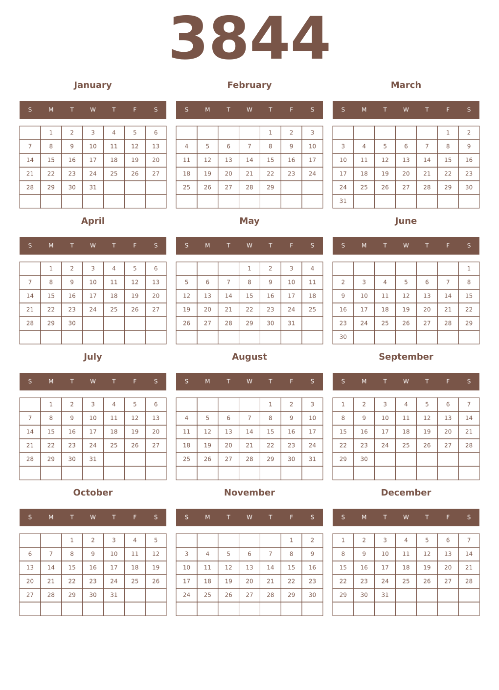 Printable 3844 Year Calendars coffe