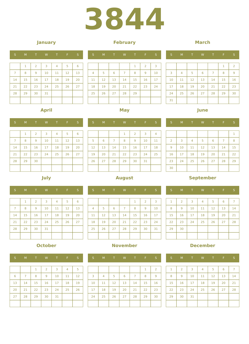 Printable 3844 Year Calendars eburnean