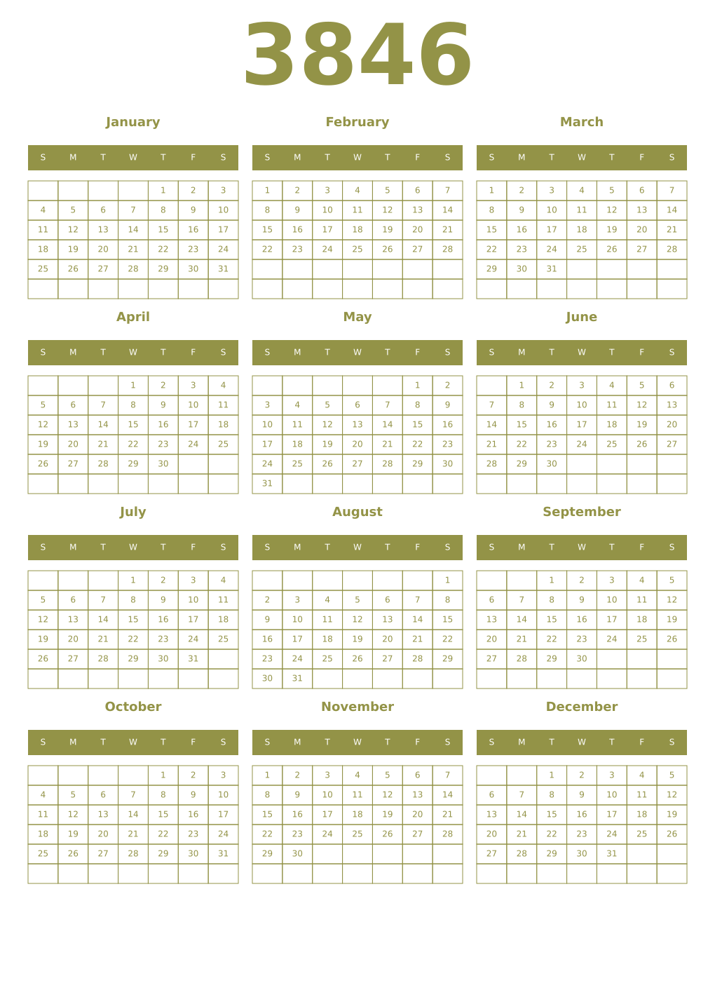 Printable 3846 Year Calendars eburnean