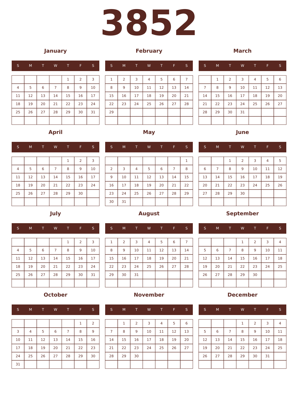 Printable 3852 Year Calendars mortuum