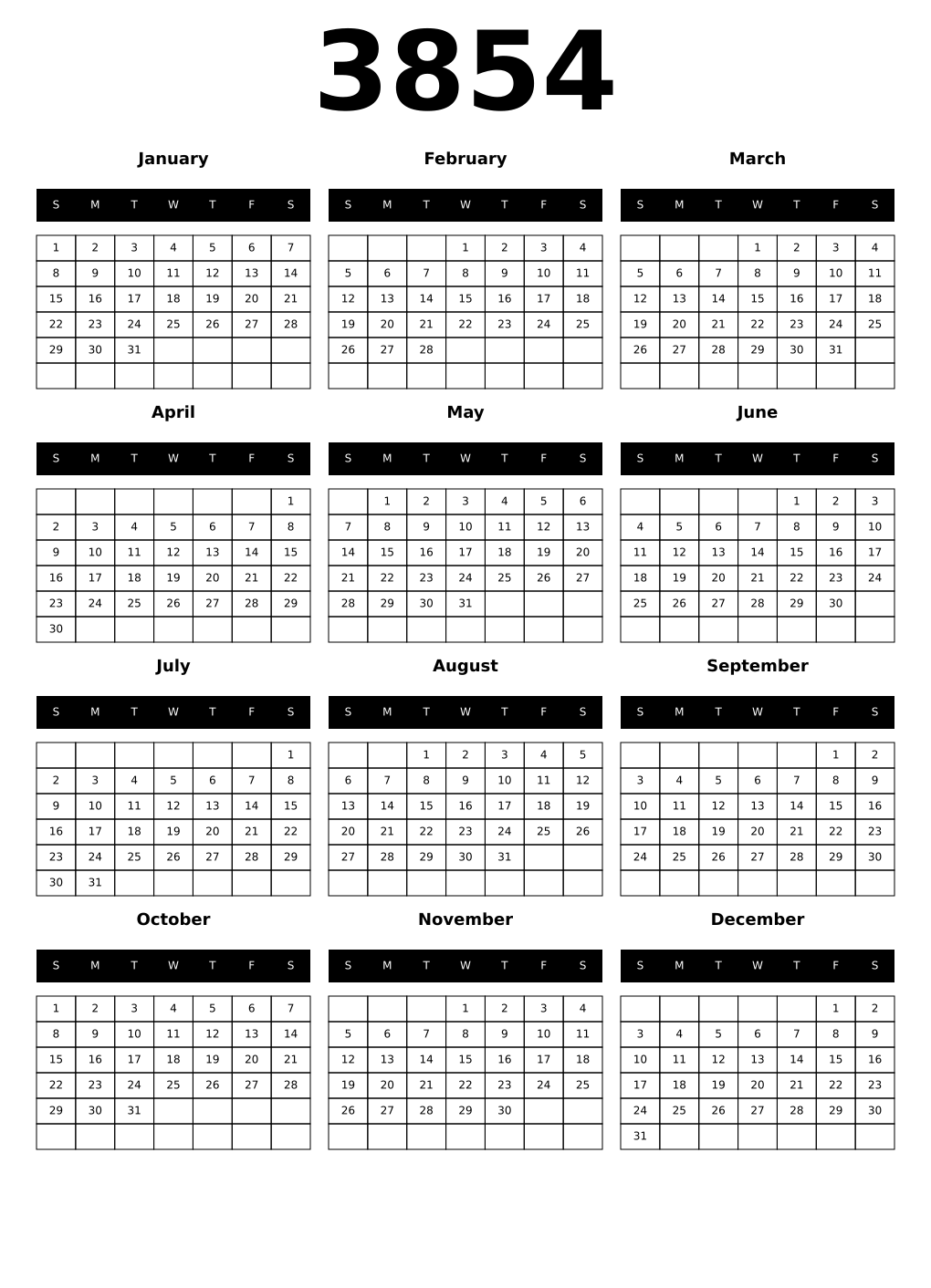 Printable 3854 Calendars