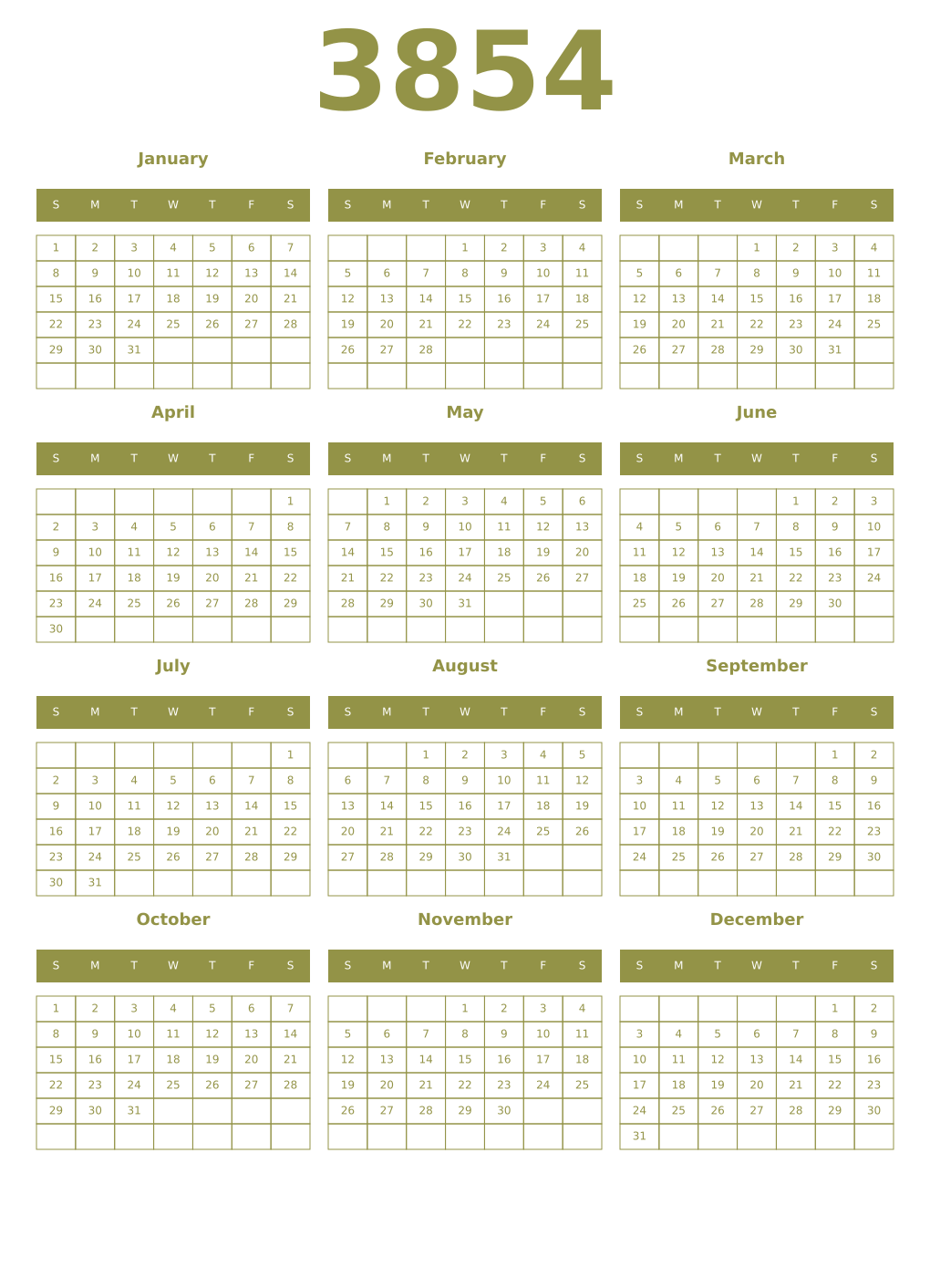 Printable 3854 Year Calendars eburnean