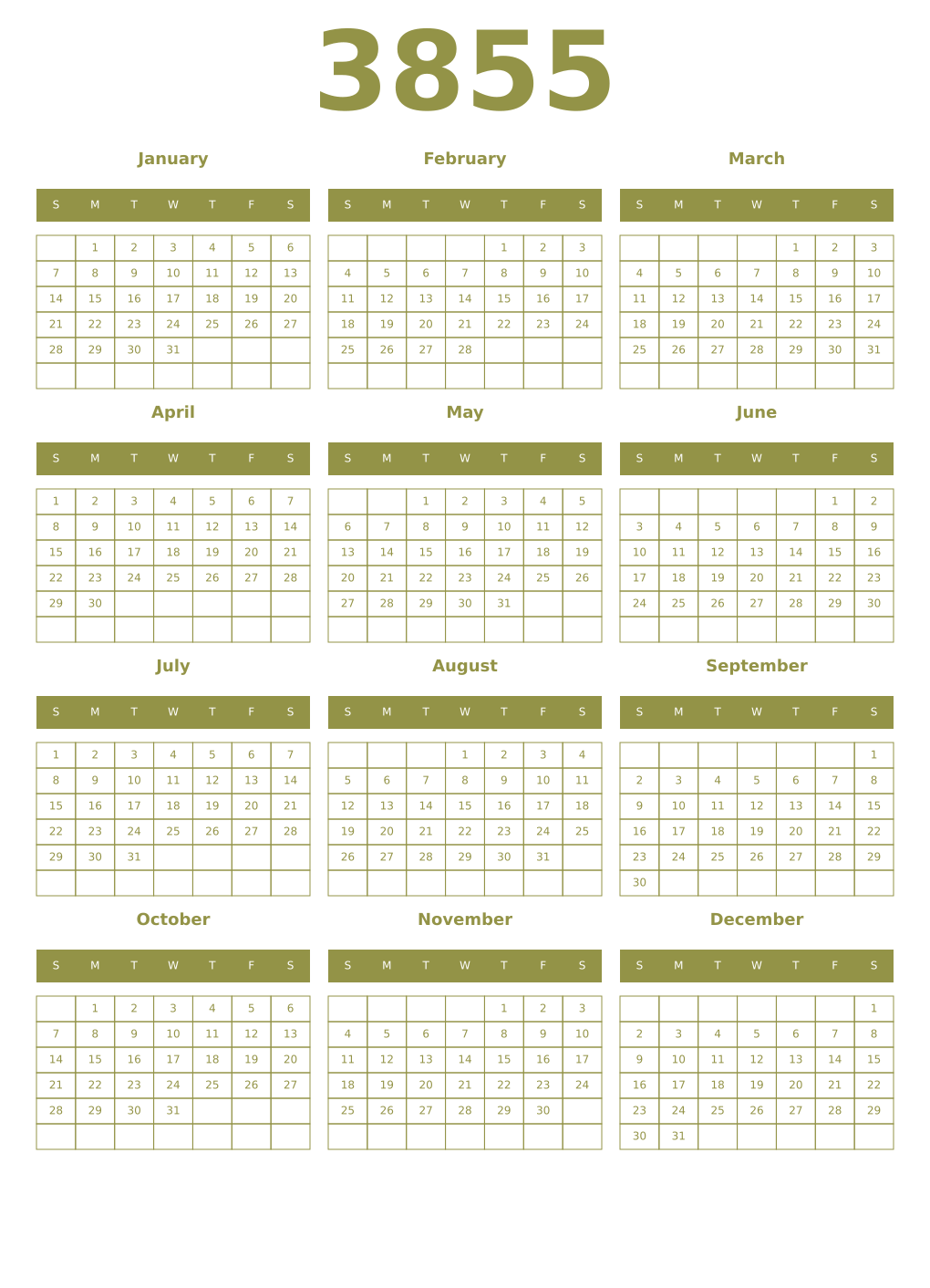 Printable 3855 Year Calendars eburnean