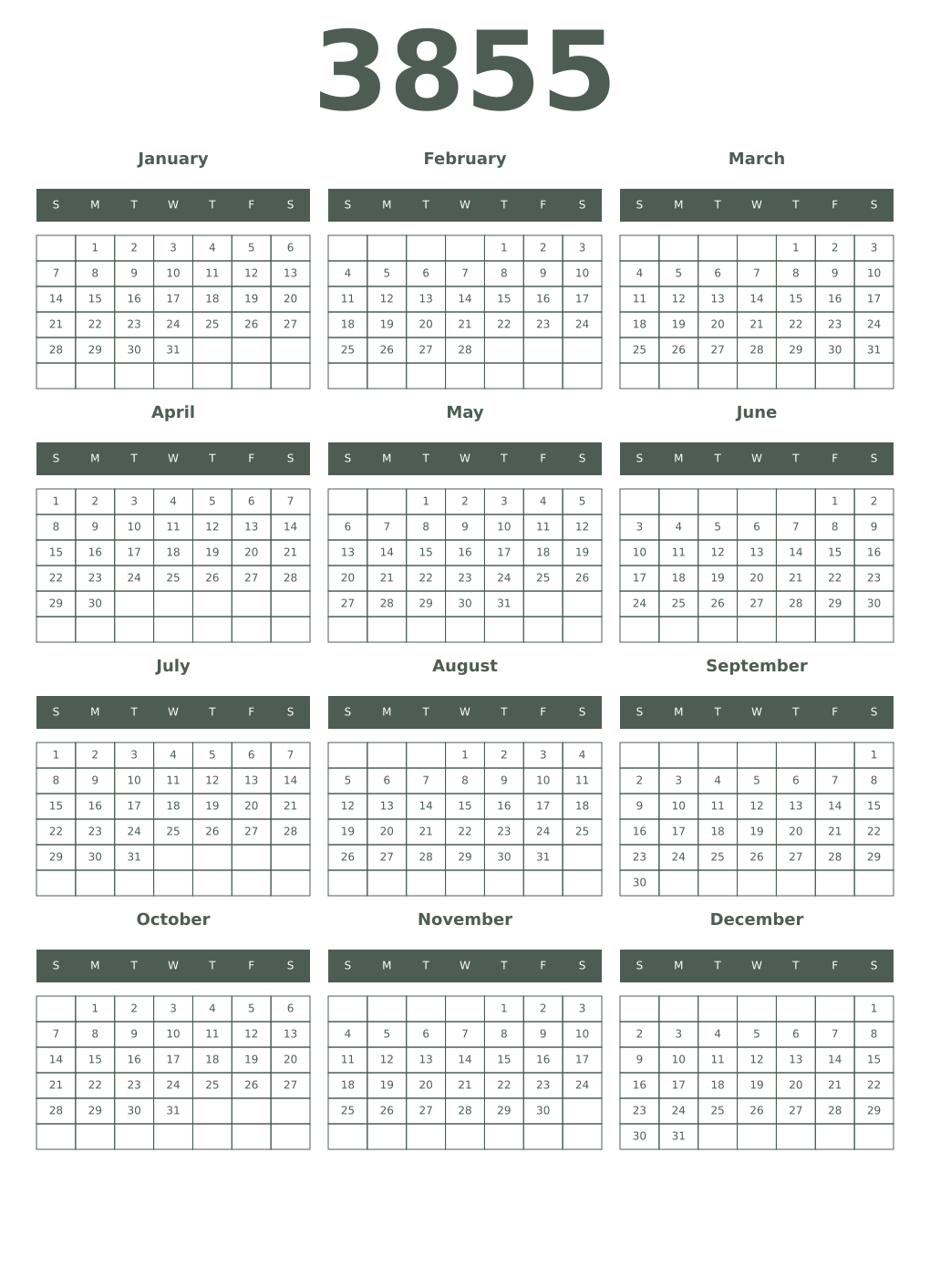 Printable 3855 Year Calendars feldgrau