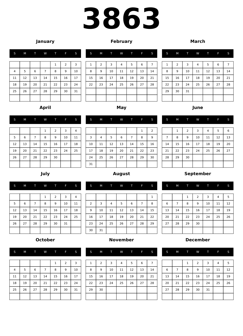 Printable 3863 Calendars