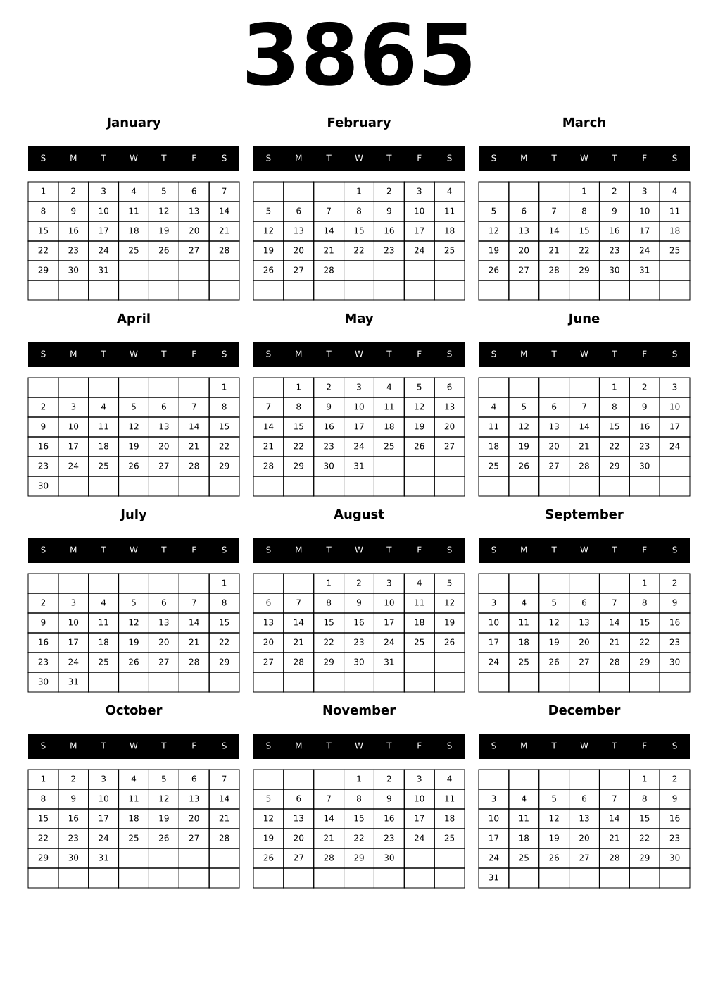 Printable 3865 Calendars