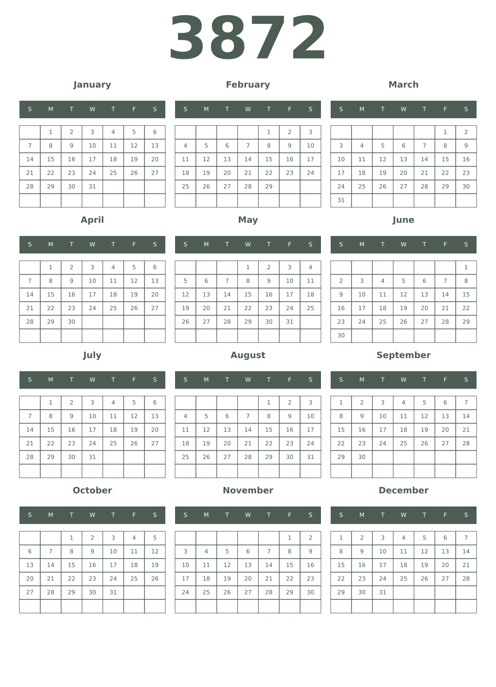 Printable 3872 Year Calendars feldgrau