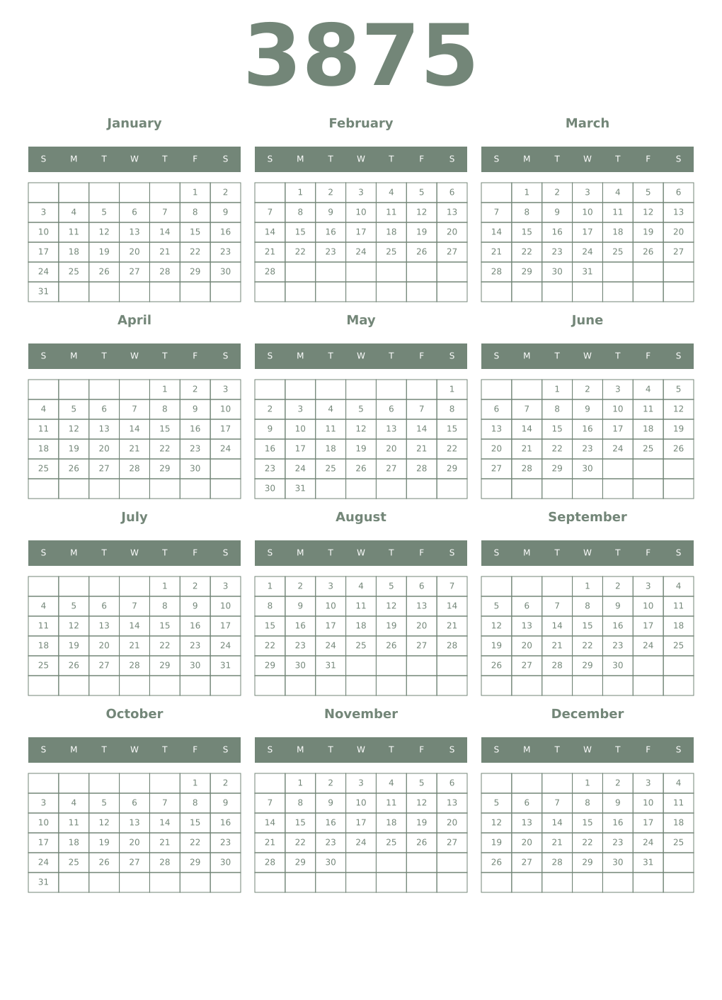 Printable 3875 Year Calendars xanadu