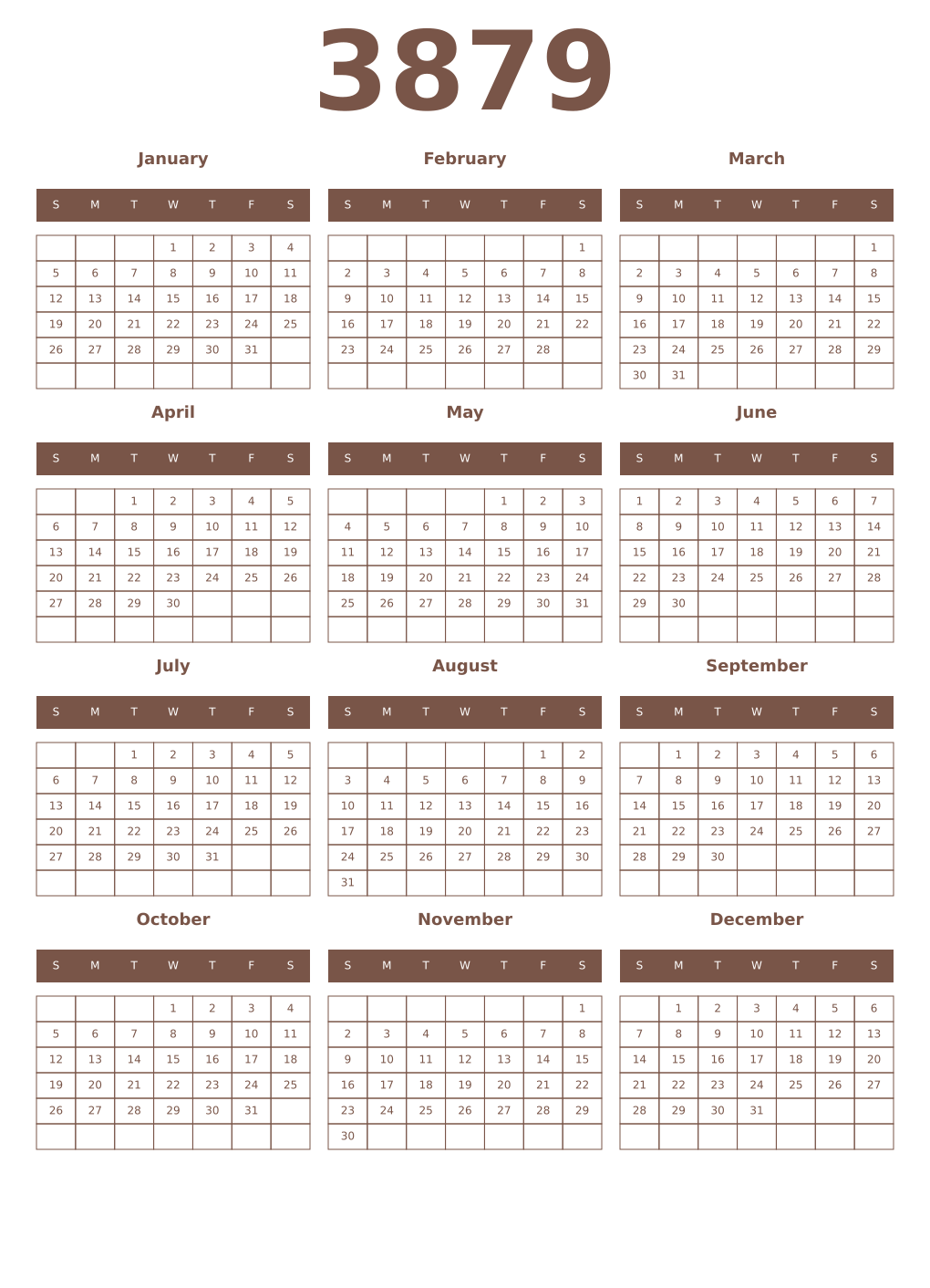 Printable 3879 Year Calendars coffe