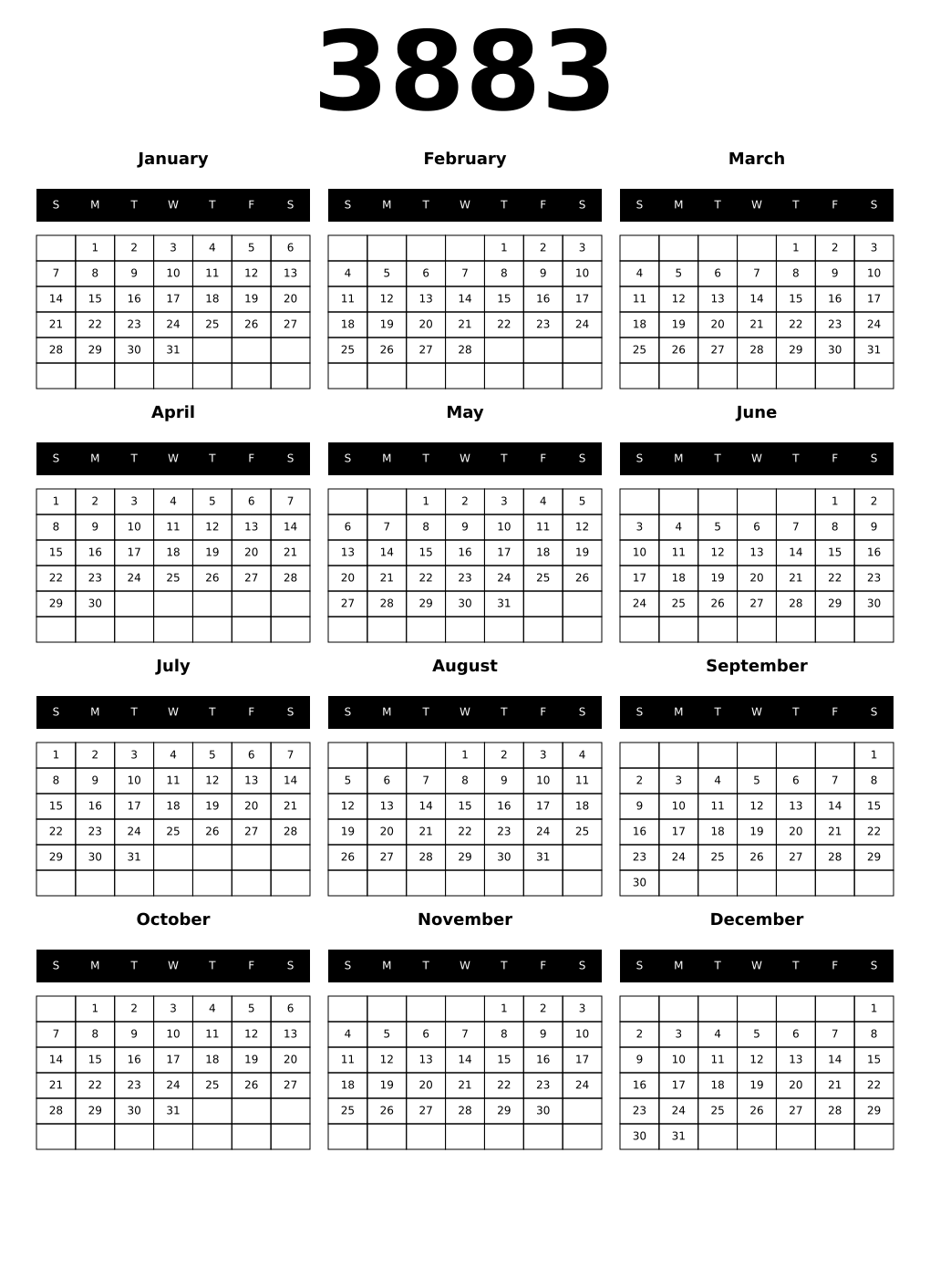 Printable 3883 Calendars