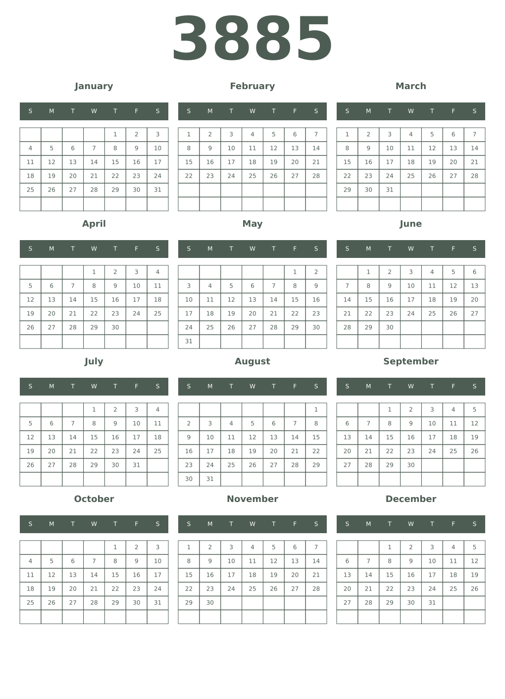 Printable 3885 Year Calendars feldgrau