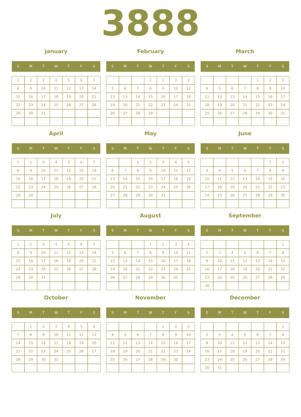 Printable 3888 Year Calendars eburnean