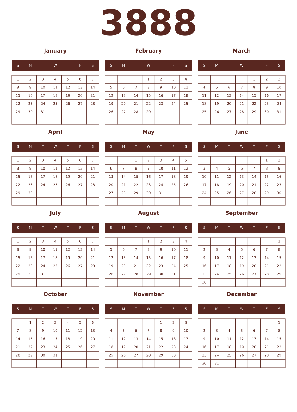 Printable 3888 Year Calendars mortuum