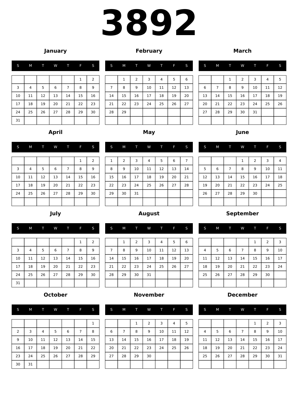 Printable 3892 Calendars