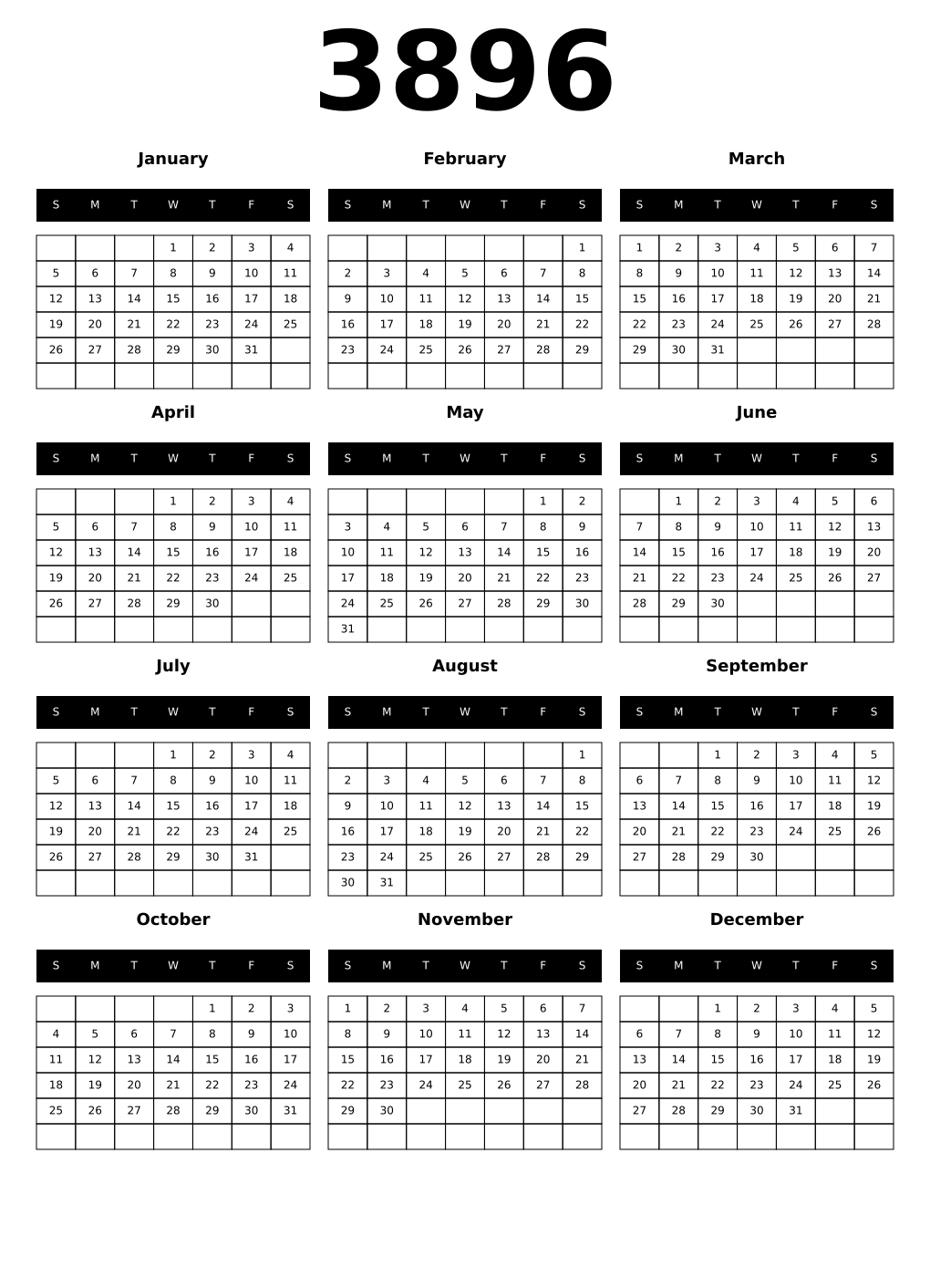 Printable 3896 Calendars